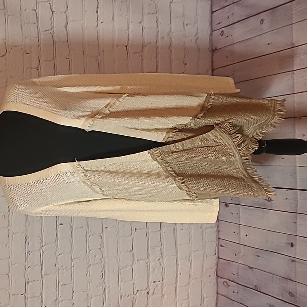 Beige Cream Size Large Neutral Open Front Draped Fringed Cardigan Style & Co